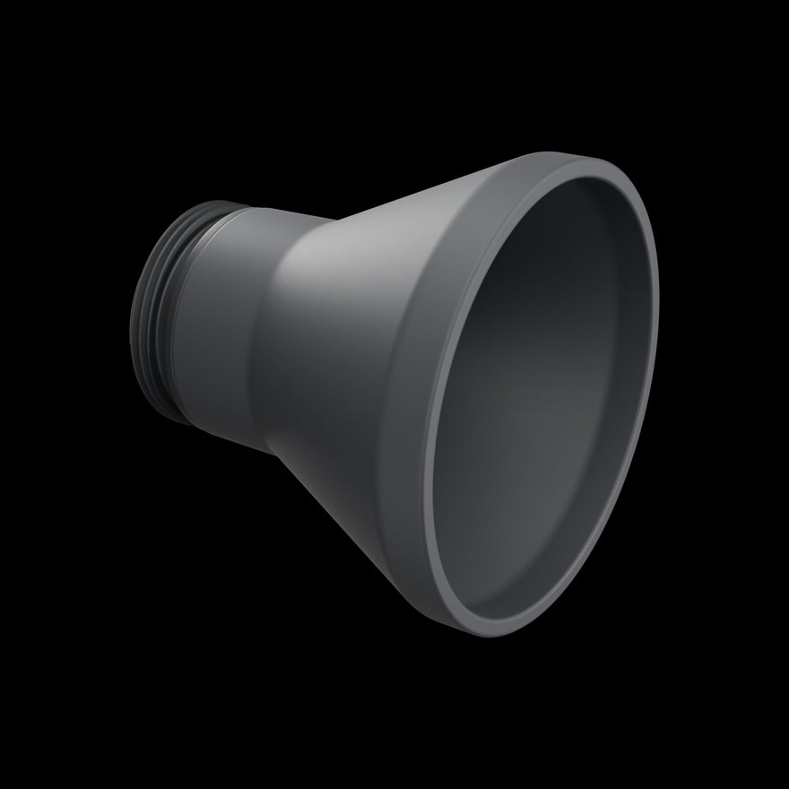 Illuminator with its black anodized medium housing, rendered from the production CAD on black.