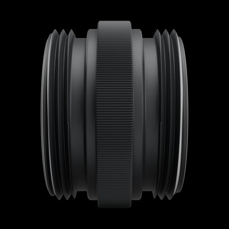 Inverse Critter Connector, side view, matte black anodized aluminum, on black.