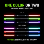 LED Staff color modes: one solid color along the whole staff, or a different color at each end