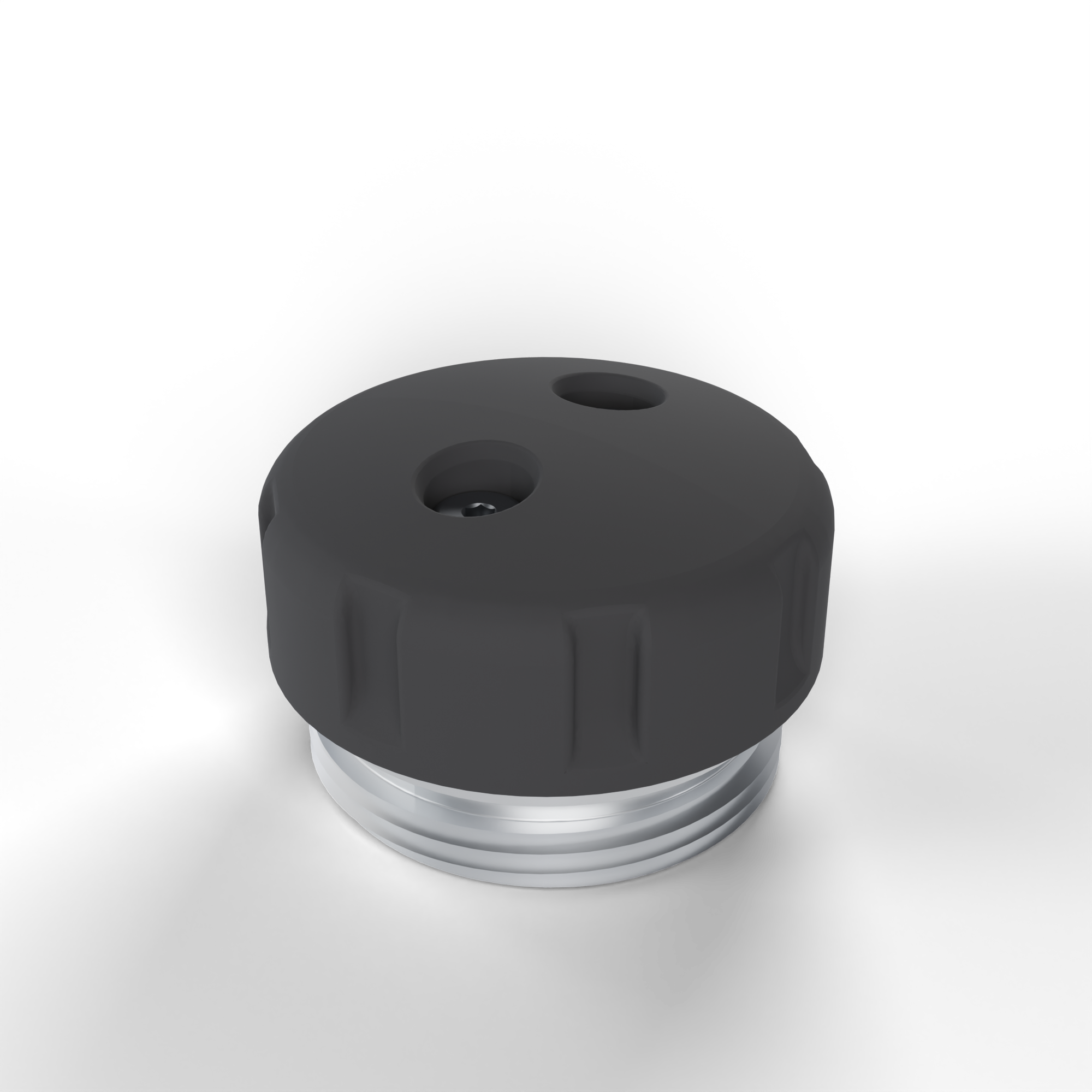 Modular End Cap, machined aluminum base with matte-black silicone cap held by two screws