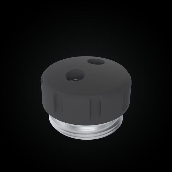 Modular End Cap, machined aluminum base with matte-black silicone cap held by two screws
