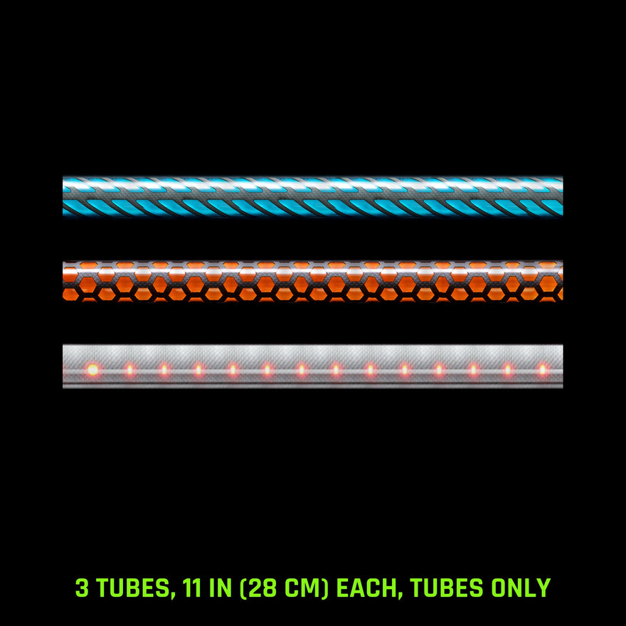 Pattern Tube Set, 11 in (28 cm), Tubes Only: Butterfly, Honeycomb and Dots Combo light painting tubes, drawn to scale
