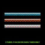 Pattern Tube Set, 11 in (28 cm), Tubes Only: Butterfly, Honeycomb and Dots Combo light painting tubes, drawn to scale