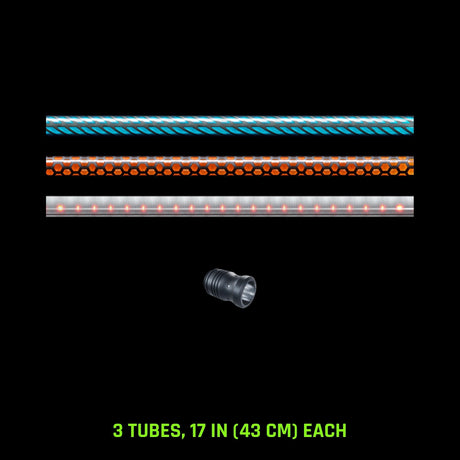 Pattern Tube Set, 17 in (43 cm): Butterfly, Honeycomb and Dots Combo light painting tubes with an RGB Critter Tube Adapter, drawn to scale