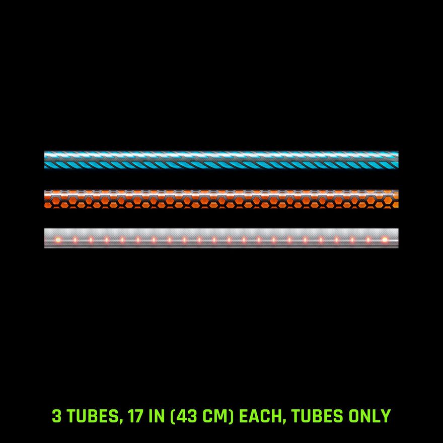 Pattern Tube Set, 17 in (43 cm), Tubes Only: Butterfly, Honeycomb and Dots Combo light painting tubes, drawn to scale