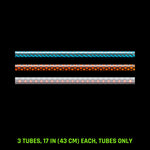 Pattern Tube Set, 17 in (43 cm), Tubes Only: Butterfly, Honeycomb and Dots Combo light painting tubes, drawn to scale