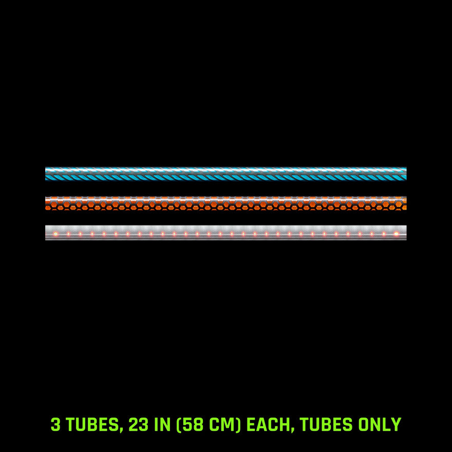 Pattern Tube Set, 23 in (58 cm), Tubes Only: Butterfly, Honeycomb and Dots Combo light painting tubes, drawn to scale