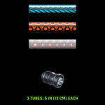 Pattern Tube Set, 5 in (13 cm): Butterfly, Honeycomb and Dots Combo light painting tubes with an RGB Critter Tube Adapter, drawn to scale