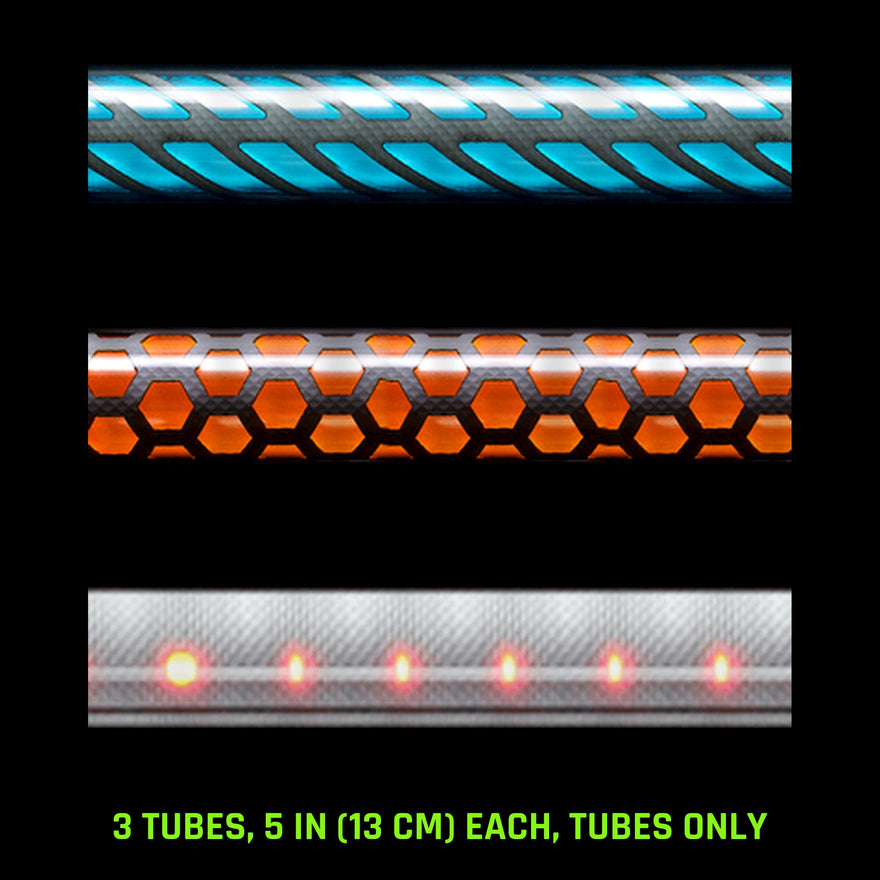 Pattern Tube Set, 5 in (13 cm), Tubes Only: Butterfly, Honeycomb and Dots Combo light painting tubes, drawn to scale