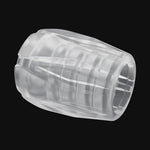 Silicone Saber Cap in clear turning a full 360 degrees.