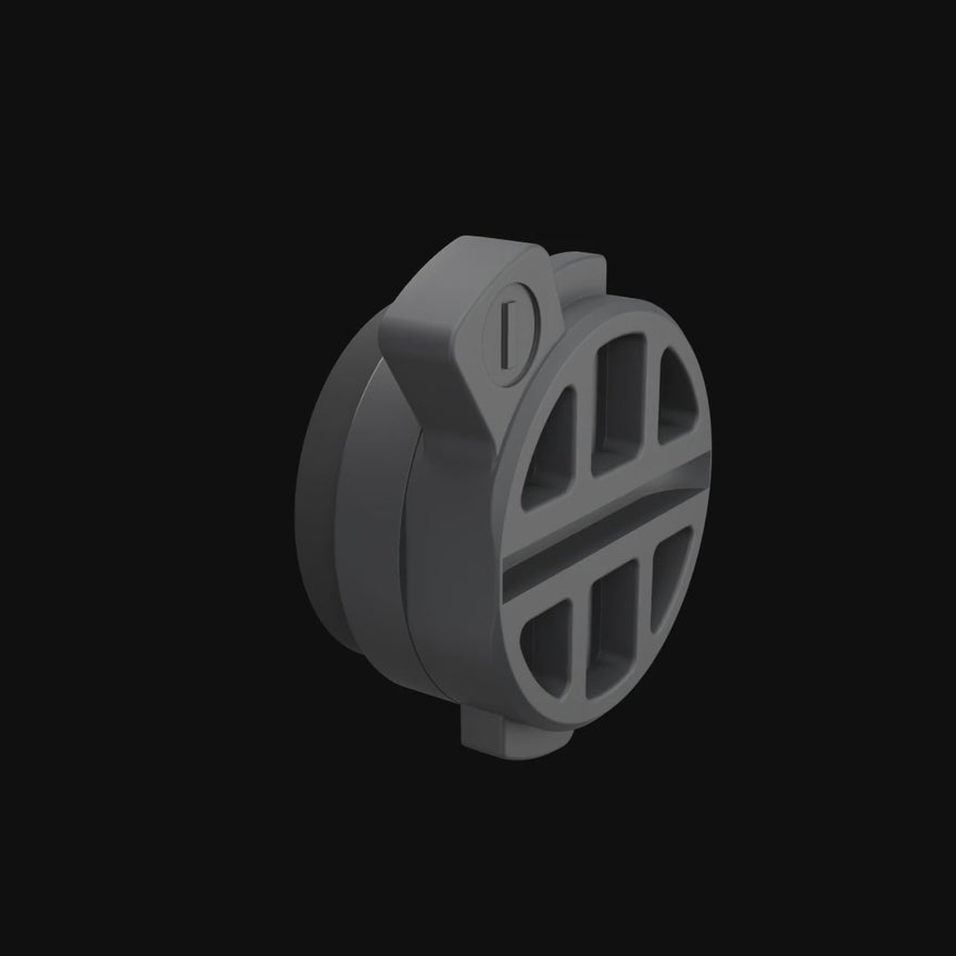 Battery Door rotating 360 degrees on black.