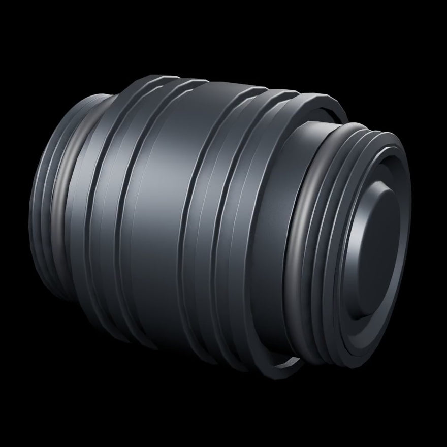 Critter Connector rotating 360 degrees, anodized black aluminium with dual AOAM saber threads