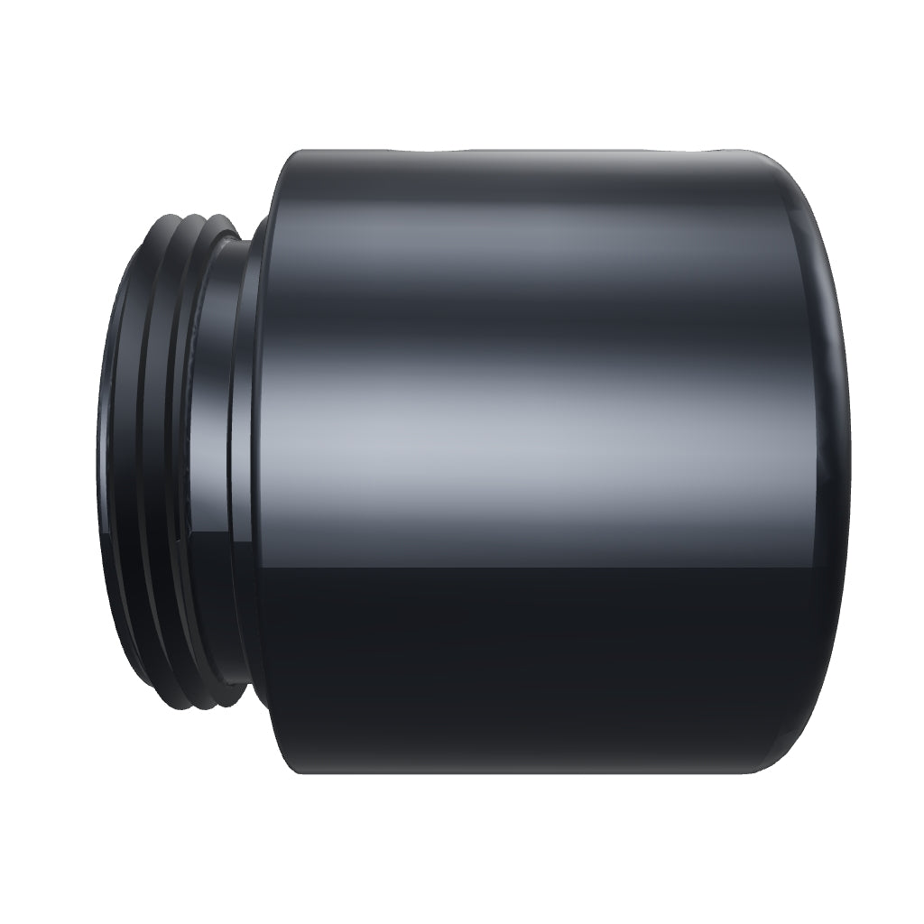 Rotatable 3D model of the RGB Critter Tube Adapter Short with both stainless set screws installed