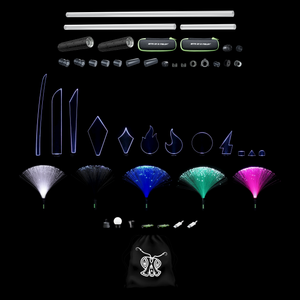 Everything included in the Light Painting Pro Kit, drawn to scale: 47 tools. Two RGB Critter BT flashlights, Critter and Inverse Critter Connectors, 36, 24 and 12 inch Light Painting Tubes, two Critter Tube Adapters, three Modular Saber Tube Adapters, two Connectors, Modular End Cap, nine blades on two holders, five Fiber Optic Dusters, Acrylic Writer, Orb, Illuminator, Sparkler and Small Tube Holders, DIY Connector, Tripod Mount and LPB Adapters, two batteries and cables, two travel cases and a bag.