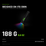 RGB Critter BT on its own weighs 188 g (6.6 oz), 5.9 in long, battery in.