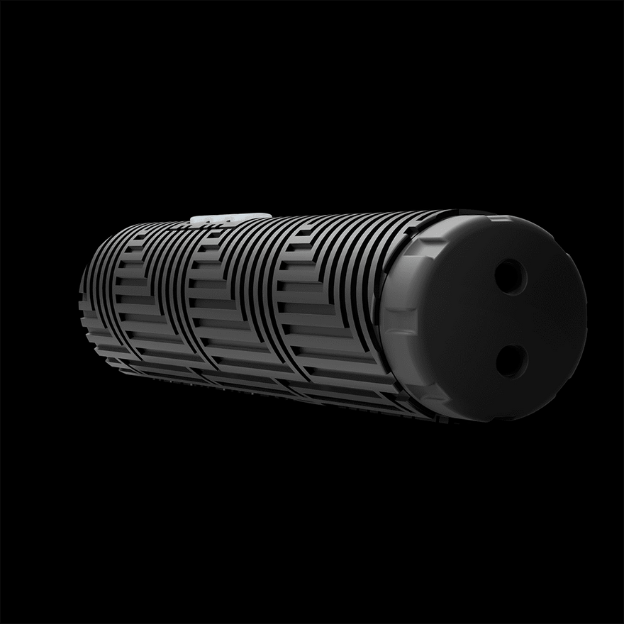 View of the RGB Critter BT flashlight’s back end showing the silicone body and end cap
