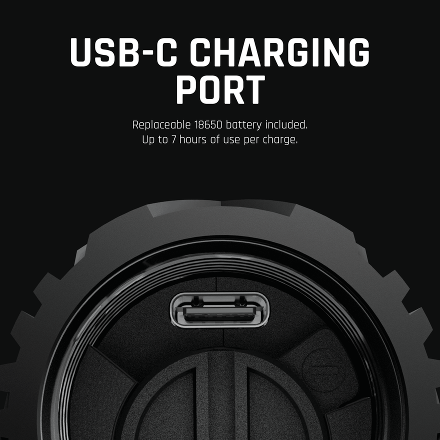 Graphic showing the USB-C charging port on the RGB Critter BT flashlight
