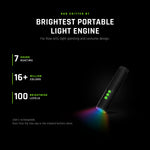 RGB Critter BT, the brightest portable light engine, for flow arts, light painting and costume design. 7 hour runtime, over 16 million colors and 100 brightness levels. USB-C rechargeable, and it runs from the free Ants on a Melon app or from the onboard buttons alone.