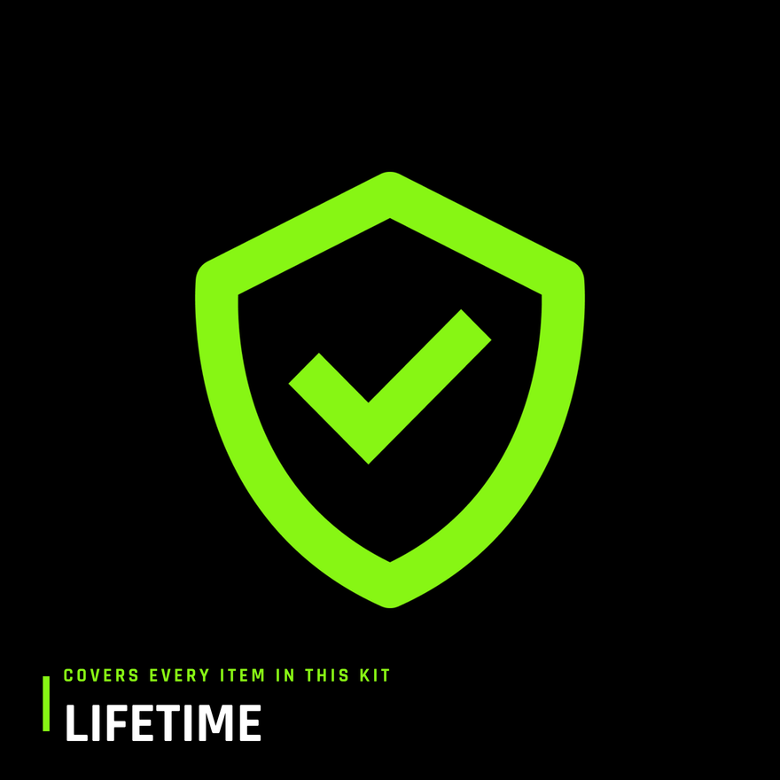 Lifetime warranty protection add-on, covering failures and defects on every item in this kit