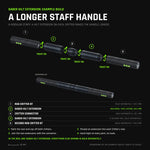 Rendering of an example build, every part to scale: a modular staff made of two RGB Critter BTs, each with a Saber Hilt Extension to make the handle longer, joined in the middle by a Critter Connector. This listing includes one Saber Hilt Extension; the Critters, the Critter Connector and the second extension are sold separately.