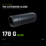 Saber Hilt Extension weighed alone, just this part with no light or other parts attached: 178 g (6.3 oz), 3.5 in long.