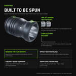 Saber Pack built to be spun: two M4 set screws lock the tube in the RGB Critter Tube Adapter Long, 2 mm Allen key included; weighted for flow artists, impact-resistant polycarbonate blade, aircraft-grade black anodized aluminum, grippy streamlined hilt.