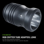 RGB Critter Tube Adapter, Long: 55.7 mm black anodized aluminum, two set screws hold the tube, Allen key included.