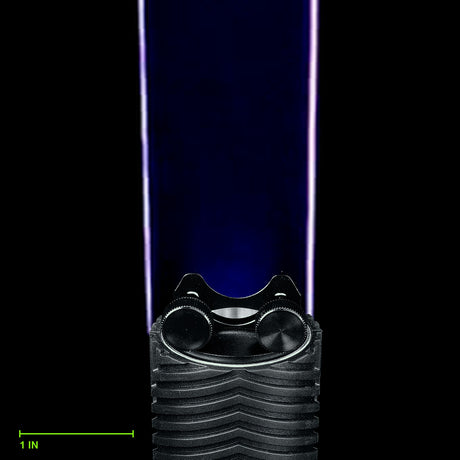 Slugger Blade clamped in the Light Painting Blade Holder on an RGB Critter BT Light Engine, thumbscrews tightened, shown to scale. Blade is 18 in (46 cm) long