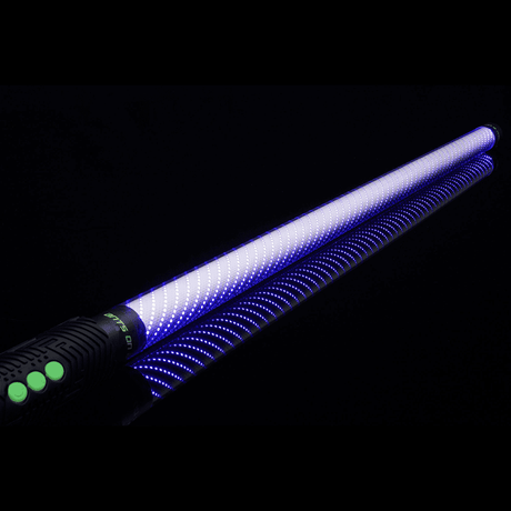  Stellar Accessory lightsaber attached to an RGB Critter BT flashlight, designed for flow arts, light performances, and festivals like Burning Man. 